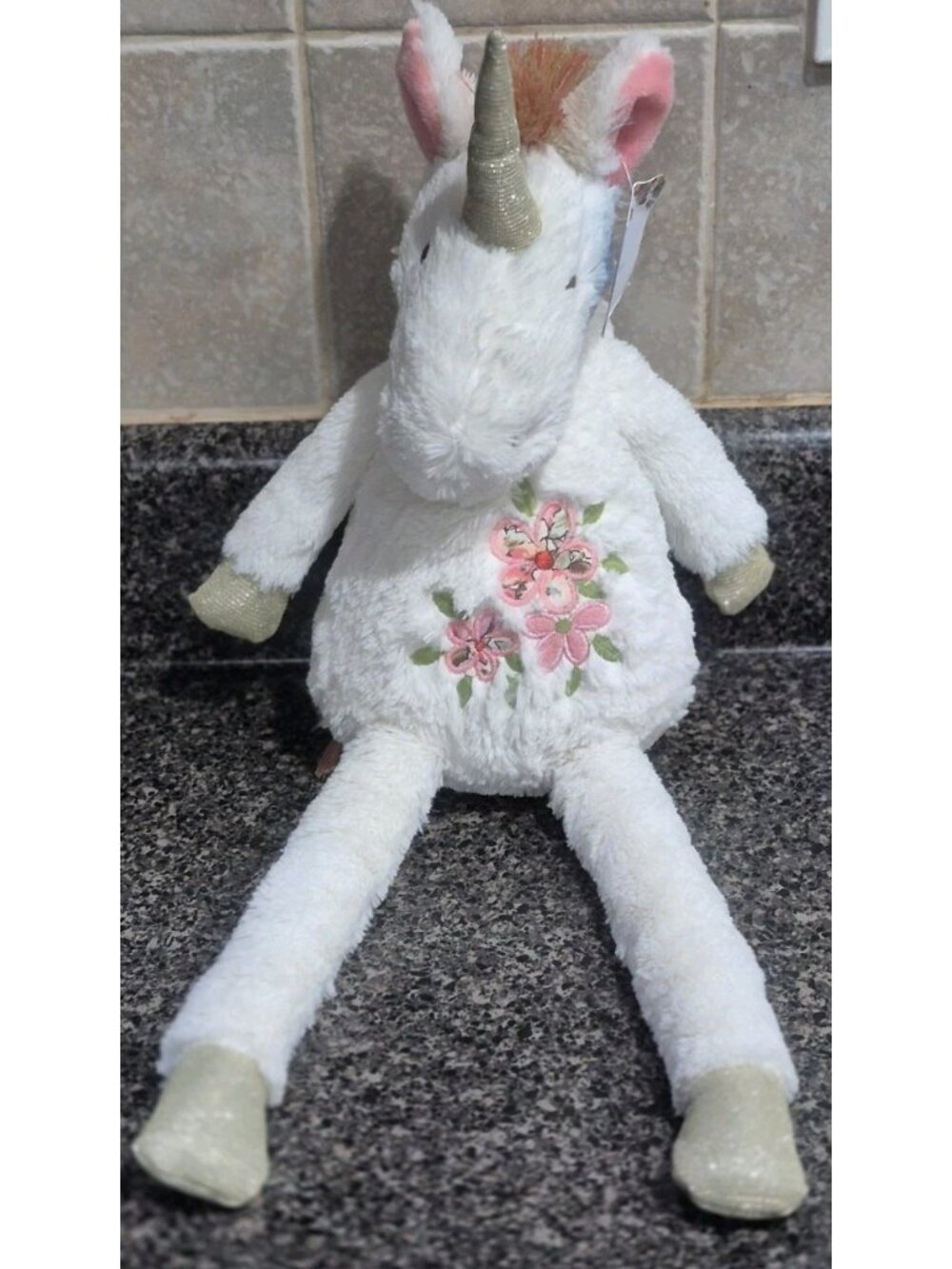 NWT Pier 1 Imports 19" Unicorn Sparkle Feet Horn Flowers Belly Animal Plush